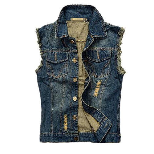 Hzcx Fashion mens brush frazzle denim jean vest button up motocycle jacket 2016-03-23-01-p45-US S(36)TAG 2XL