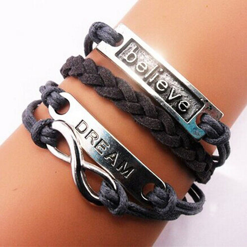 Handmade Adjustable Believe Charms Multilayer Leather Bracelet