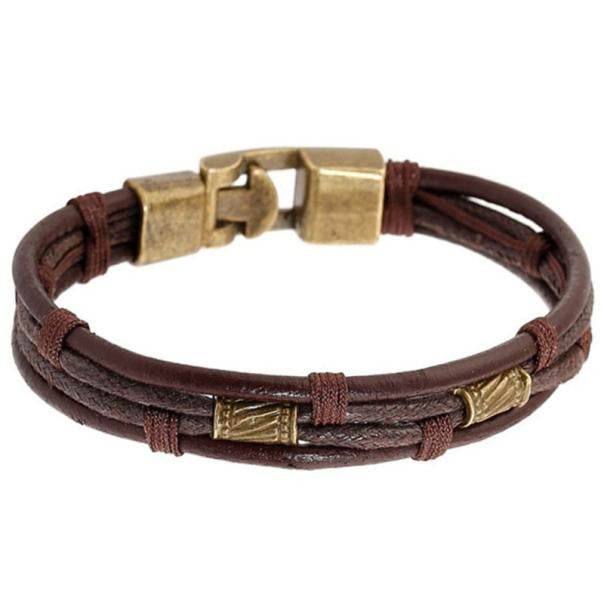 Men's Braided Leather Stainless Steel Wristband