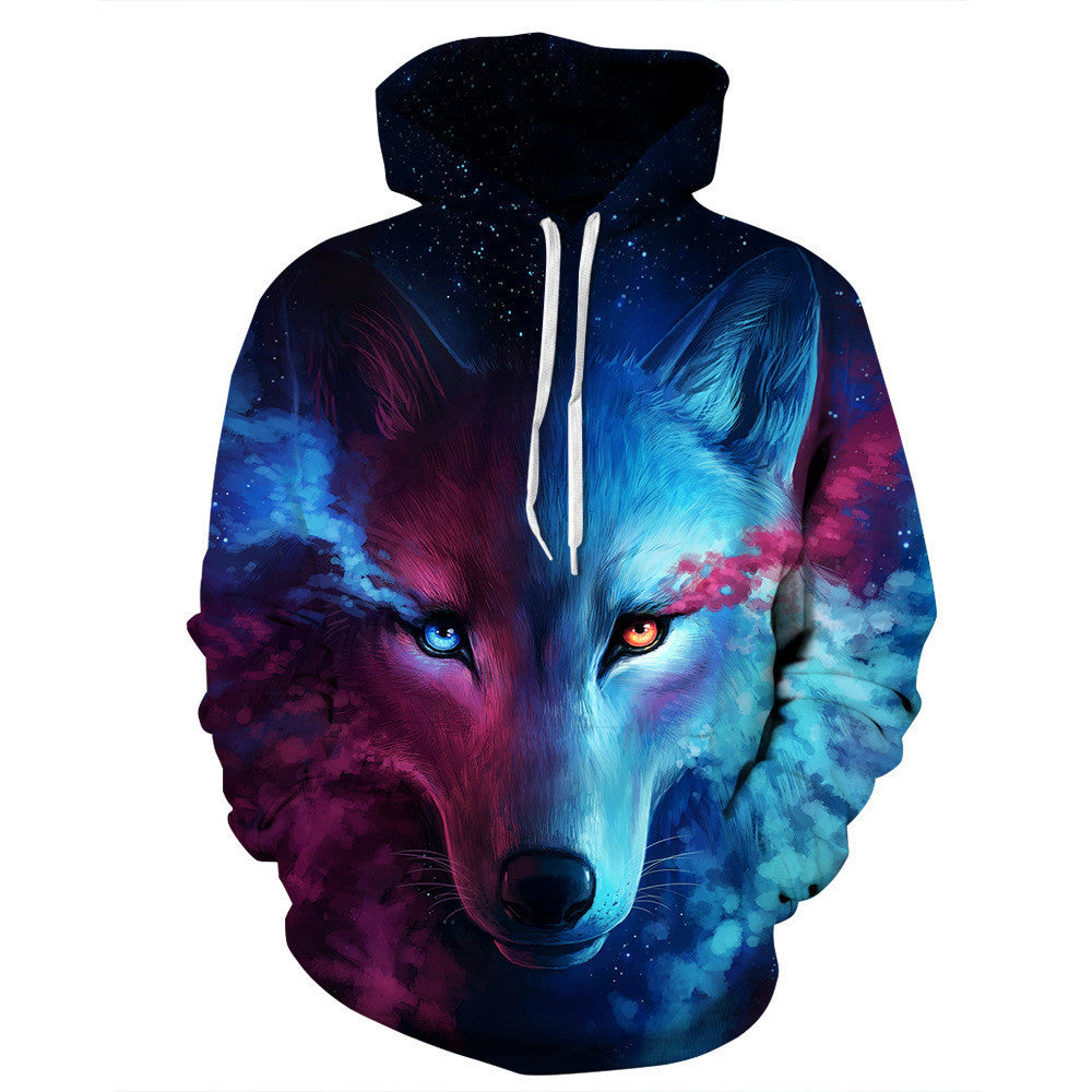 Unisex 3D Sky Wolf Print Loose Hoodie