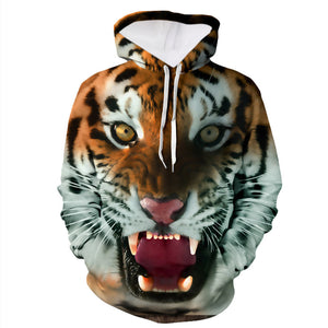 Mens 3D Tiger Print Hoodie